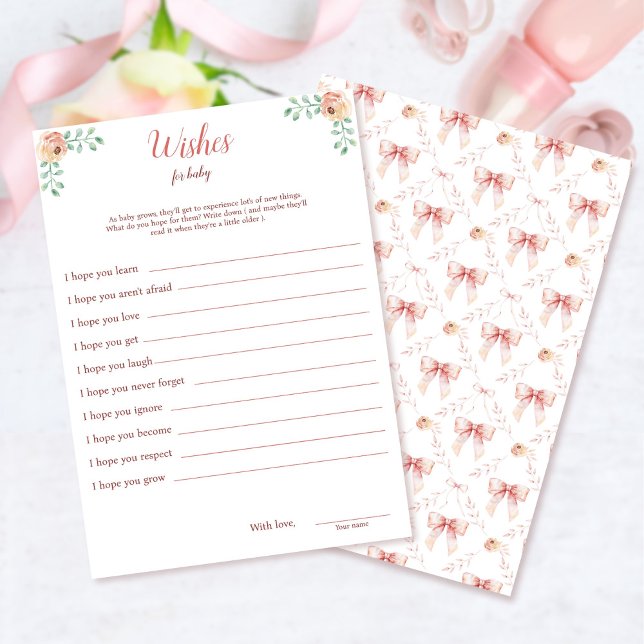 Invitation Coquette Bow Baby shower WIshes Pour Baby Card (Créateur téléchargé)
