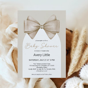 Invitation Coquette Bow Beige Baby shower Boho moderne