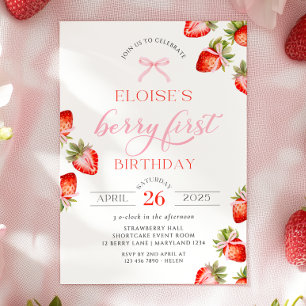 Invitation Coquette Bow Berry First Strawberry First Birday