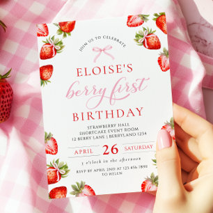Invitation Coquette Bow Berry First Strawberry First Birday