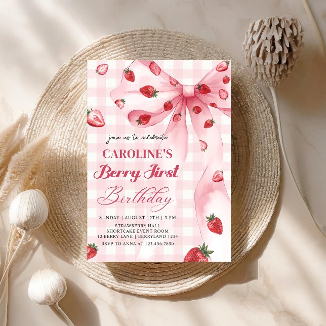 Invitation Coquette Bow Berry Première fraise 1er anniversair (Créateur téléchargé)