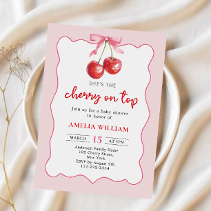 Invitation Coquette Bow Cherry sur le Baby shower supérieur I