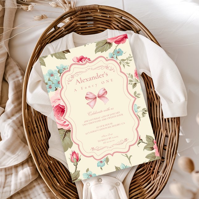 Invitation Coquette Bow Fancy ONE Girl 1er anniversaire (Créateur téléchargé)