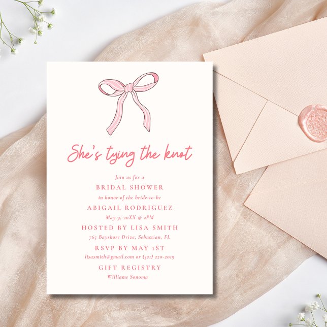 Invitation Coquette Bow Fête des mariées rose (Tying the Knot Coquette Bow Bridal Shower Invitation)