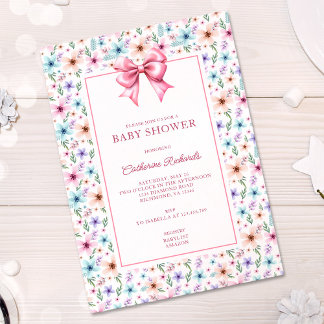Invitation Coquette Bow Fleur sauvage Baby shower floral