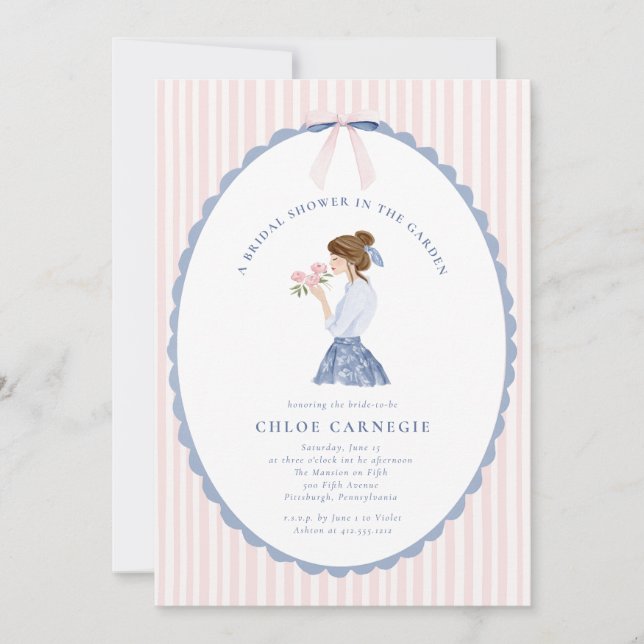 Invitation Coquette Bow Garden Hand Painted Bridal Shower  (Devant)