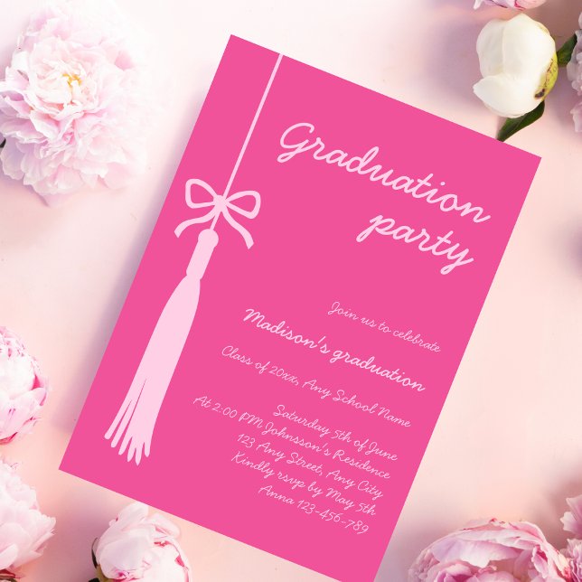 Invitation Coquette Bow Pink Grad Tassel 2025 Graduation (Coquette Bow Pink Grad Tassel 2025 Graduation Invitation)