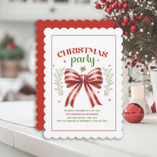 Invitation Coquette Bow Red White Scalloped Christmas Party