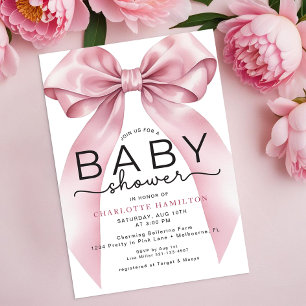 Invitation Coquette Bow rose Aquarelle Baby shower fille