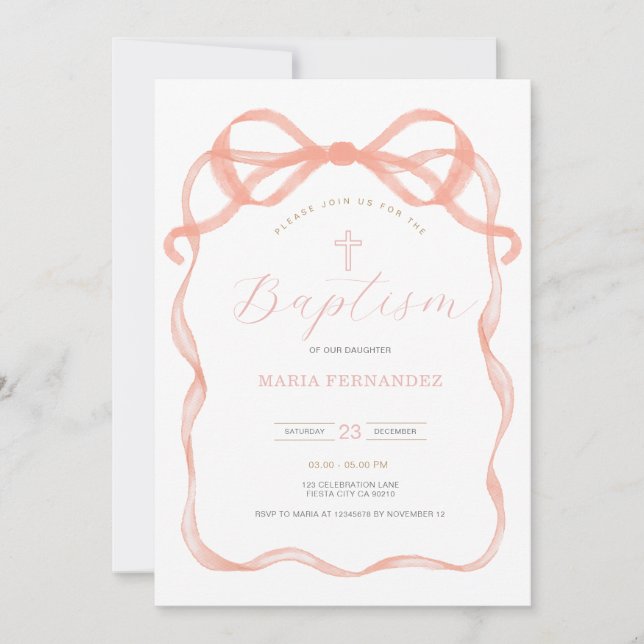 Invitation Coquette Bow rose Christing (Devant)