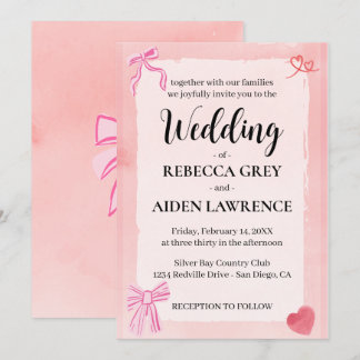 Invitation Coquette Bow rose Élégant Mariage moderne élégant