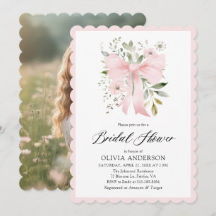 Invitation Coquette Bow rose Fête des mariées à galets florau