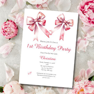 Invitation Coquette Bow rose Fille 1er anniversaire Invitatio