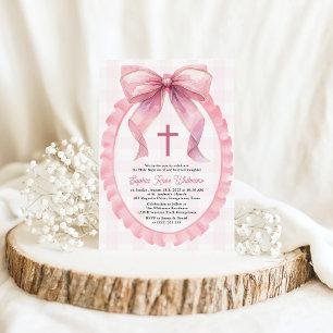Invitation Coquette Bow rose mignonne Baptême