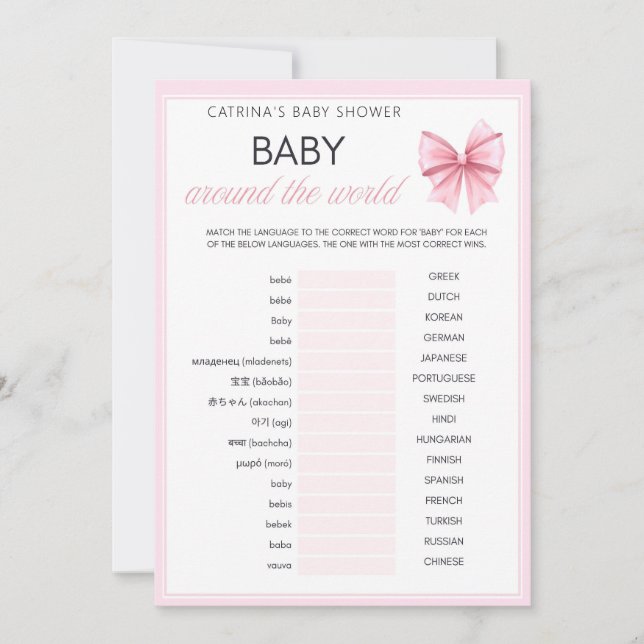 Invitation Coquette Bow rose - Nom modifiable, 5x7 (Devant)