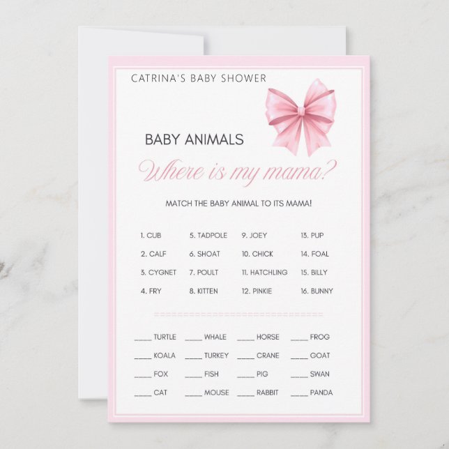 Invitation Coquette Bow rose - Nom modifiable, 5x7 (Devant)
