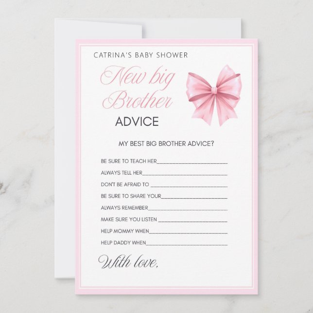 Invitation Coquette Bow rose - Nom modifiable, 5x7 (Devant)
