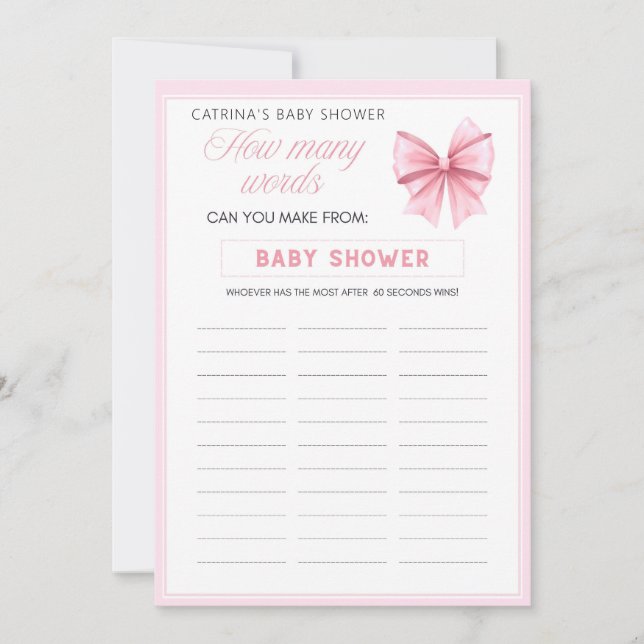 Invitation Coquette Bow rose - Nom modifiable, 5x7 (Devant)