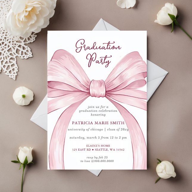 Invitation Coquette Bow rose Photo Graduation Party (Pink Bow Coquette Photo Graduation Party Invitation)
