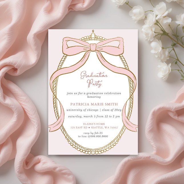 Invitation Coquette Bow rose Photo Graduation Party (Pink Bow Coquette Photo Graduation Party Invitation)