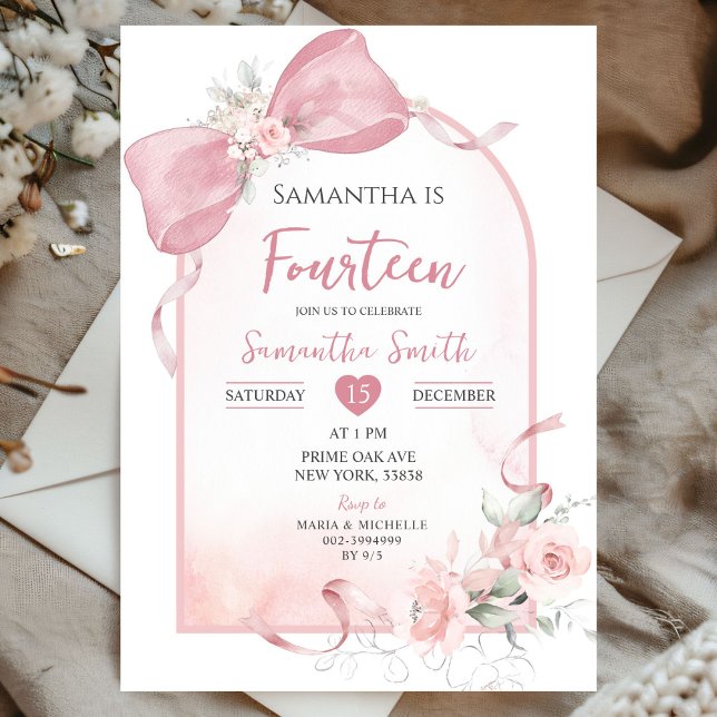 Invitation Coquette Bow rose rousse Ruban Arch Girl Anniversa (Créateur téléchargé)