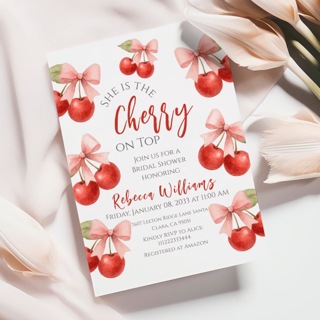 Invitation Coquette Bow rouge cerise rose sur la Fête des mar (Créateur téléchargé)