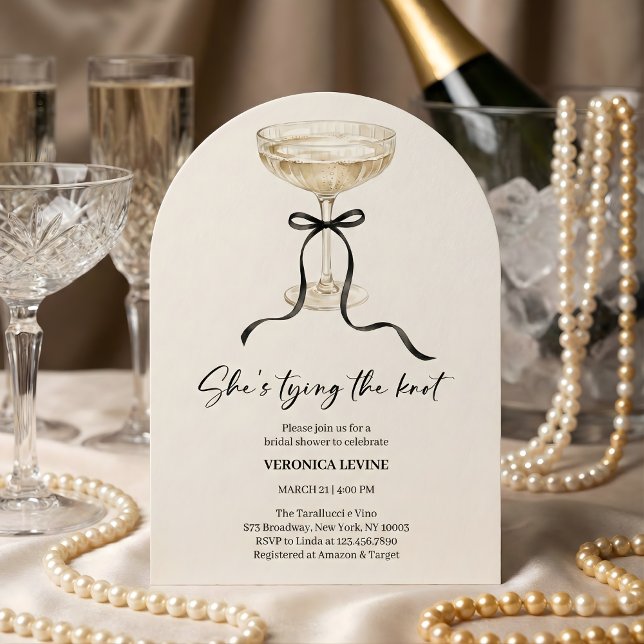 Invitation Coquette Bow She’s Tying the Knot Bridal Shower  (She’s Tying the Knot Bridal Shower - Champagne Coupe Bow, Modern Arch)
