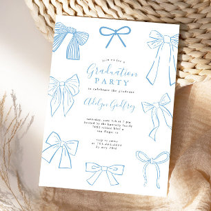 Invitation Coquette Bows Light Blue Graduation Party
