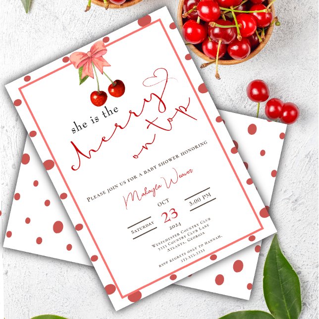 Invitation Coquette cerise sur le dessus mignon bébé fille do (Créateur téléchargé)