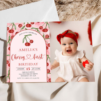 Invitation Coquette Cherry Premier anniversaire Cerise rouge 