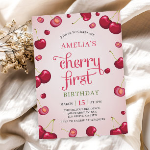 Invitation Coquette Cherry Premier anniversaire Cerise rouge 