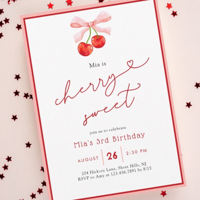 Invitation Coquette Cherry Sweet 2e 3e anniversaire (Créateur téléchargé)