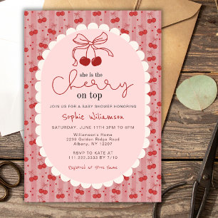 Invitation Coquette Chic Nœud Cerise Sur Le Haut Fille Baby S