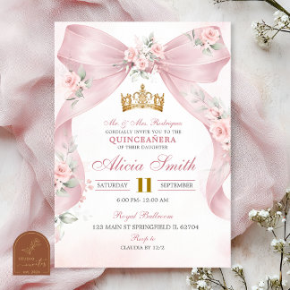 Invitation Coquette Couronne Rose Quinceanera