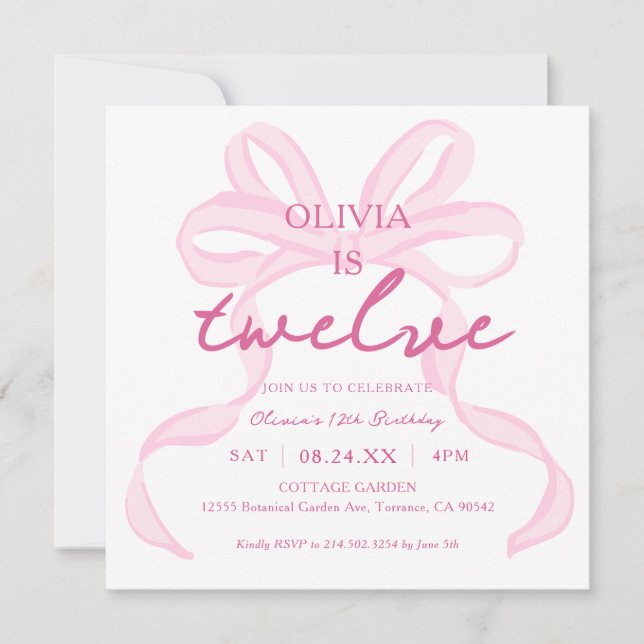 Invitation Coquette de fille de la boue rose 12e place de fêt (Devant)