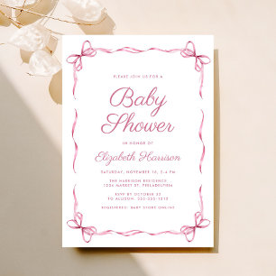 Invitation Coquette Élégante Bows Rose Baby Girl Douche