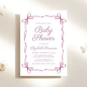 Invitation Coquette Élégante Bows Rose Baby Girl Douche