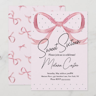 Invitation Coquette Filles Bow Rose Sweet 16 Anniversaire