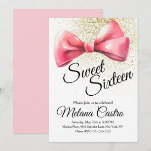 Invitation Coquette Filles Bow Rose Sweet 16 Anniversaire