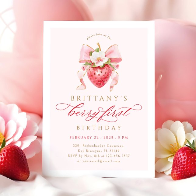 Invitation Coquette Floral Berry Premier anniversaire (Créateur téléchargé)
