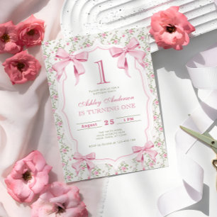 Invitation Coquette florale Bow rose 1er anniversaire