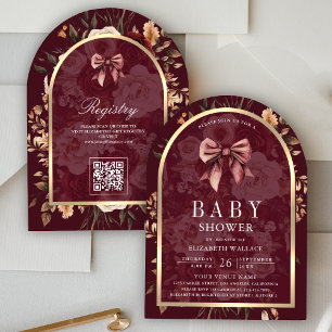 Invitation Coquette florale en Bourgogne avec noeud papillon