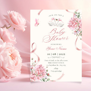 Invitation Coquette Florale Rose Ruban Vintage Baby Shower