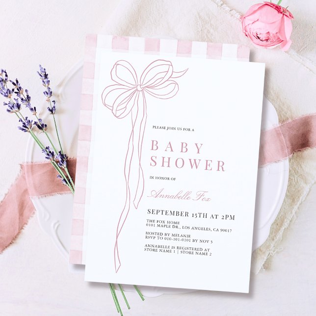 Invitation Coquette Long Pink Bow Ribbon Girl Baby shower (Créateur téléchargé)