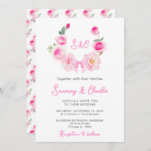Invitation Coquette Mariage de couronnes rose