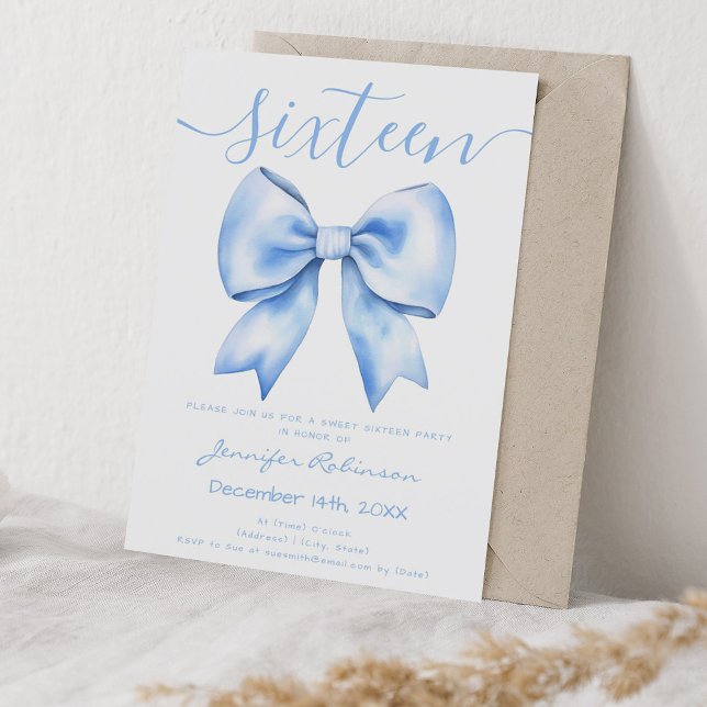 Invitation Coquette Marine Bleu Bow Sweet 16 Anniversaire (Coquette Navy Blue Bow Sweet 16 Birthday Invitation)