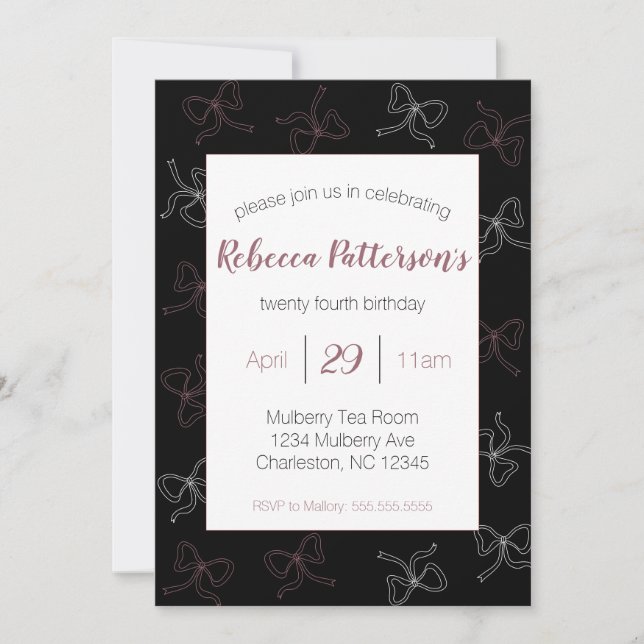Invitation Coquette noire esthétique Black Bow Feminine Party (Devant)