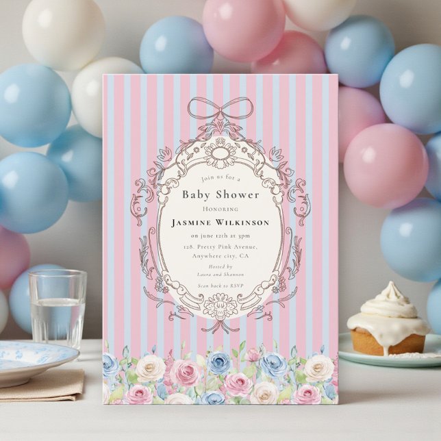 Invitation coquette pastel Rose Baby Shower with qr code rsvp (Créateur téléchargé)