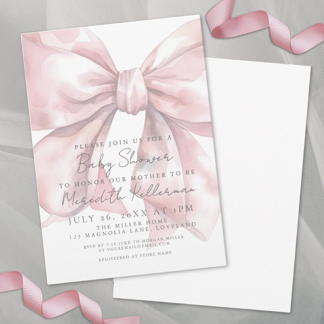 Invitation Coquette Pink Bow Baby Douche (Coquette Pink Bow Baby Shower Invitation)