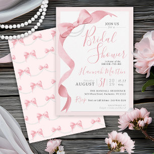 Invitation Coquette Pink Bow & Pearl Fête des mariées moderne